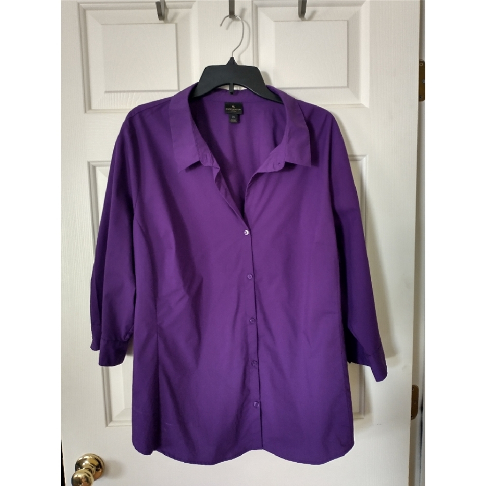Worthington Purple Button Down V-Neck Dress Shirt Women's Plus Size 3X